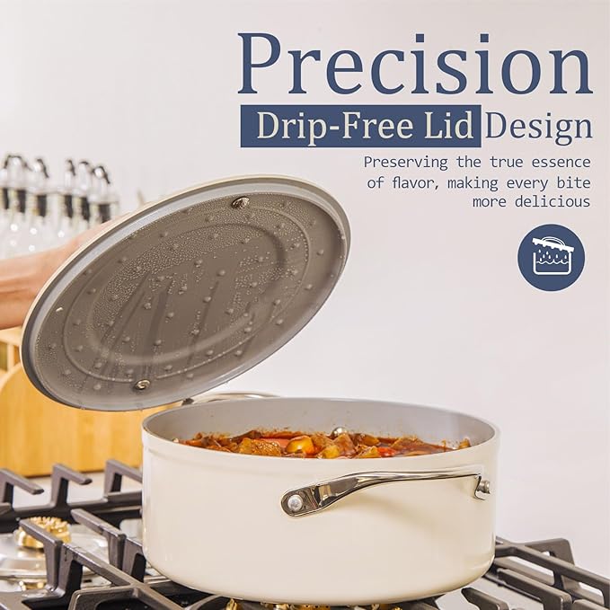 Stock Pot 4.5qt Dutch Oven with Lid (9.5") Nonstick Ceramic Coated Non-Toxic PFAS-Free Even Heat Distribution for Braising, Baking Bread & Soups, Compatible for All Cooktops(Induction/Gas/Electric) Oven Safe to 500°F (Navy Blue)