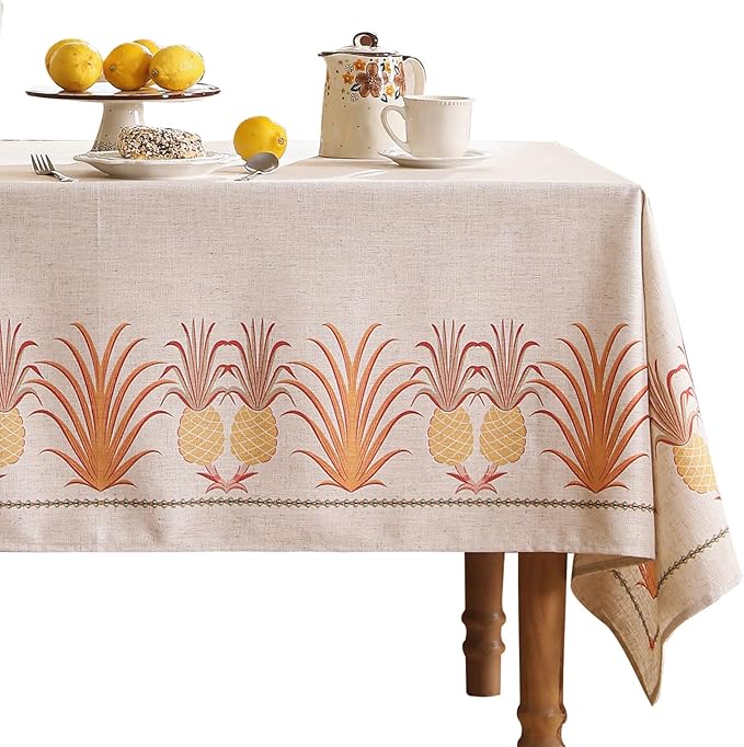 patdrea Designer Orange Tablecloth for Square Tables,Pineapple Tree Pattern Linen Tablecloth,Tropical Style Fruit Table Cover Cloth Decor for Kitchen Dining Christmas,67"*67"
