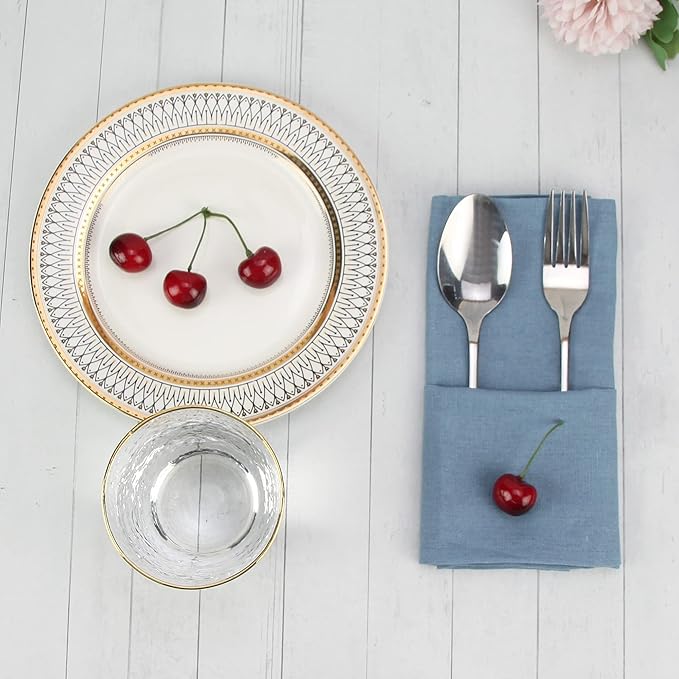 Solid Color Polyester Linen Blended Thin Dinner Cloth Napkins - Set of 12 (40 x 40 cm) - for Events & Home Use (Airy Blue)