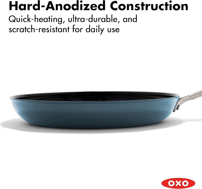 OXO Enhanced 10” Nonstick Frying Pan Skillet, Ceramic PFAS-Free Cookware, Stainless Steel Handle, Eggs & Omelets, Dishwasher & Oven Safe, Storm Blue