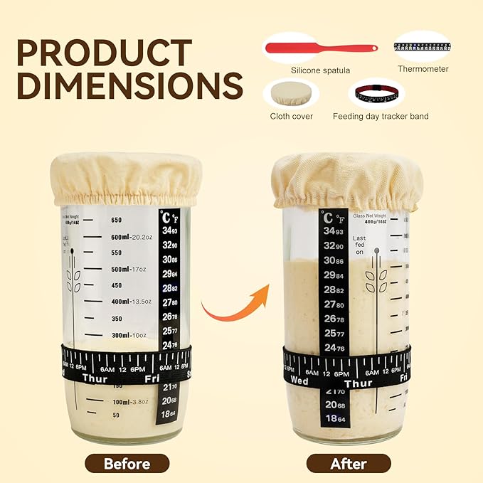 Sourdough Starter Kit, Banneton Bread Proofing Basket, Sourdough Bread Baking Supplies-Sourdough Starter Jar& 9" Round & 10" Oval & 17" Baguette Sourdough Proofing Basket, Sourdough Banneton Bowls