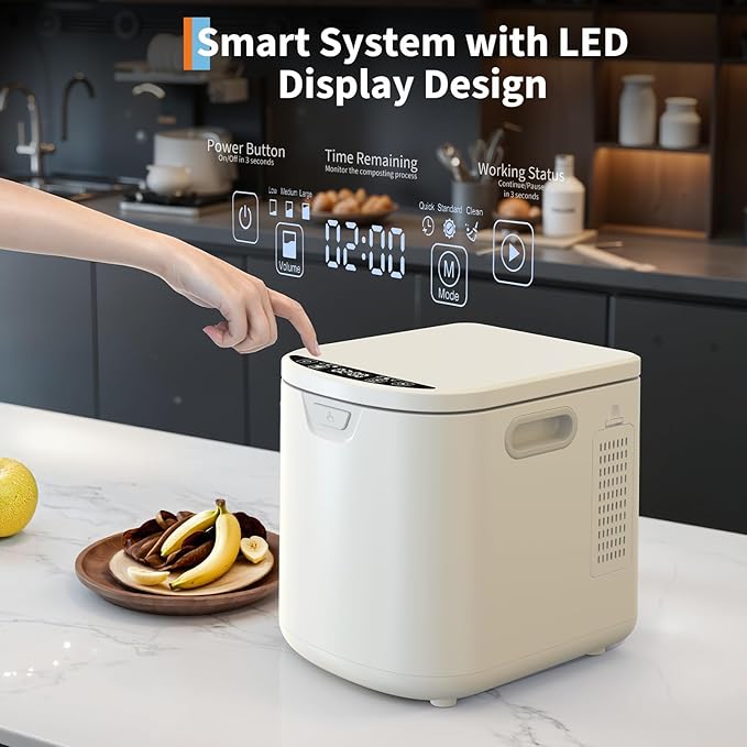 3.5L Electric Kitchen Composter Smart Odorless Compost Bin Auto-Cleaning,Countertop Food Waste Composting Machine -Fast 4-6H Food Waste to Fertilizer Conversion for Outdoor Use (White