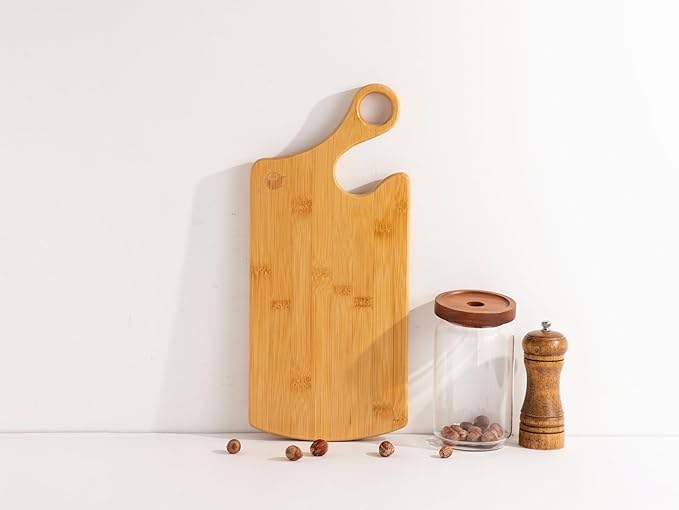 Unique Design Bamboo Cutting Board for Kitchen Wood Cutting Board for Chopping Meat, Fruits, Vegetables, Cheese, Knife Friendly Serving Tray with Handle and hole