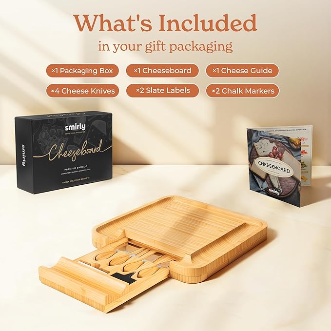 SMIRLY Charcuterie Boards Set - Large Bamboo Cheese Board Set - House Warming Gifts New Home, Wedding Gift for Couple, Bridal Shower Gift, Birthday Gifts for Women
