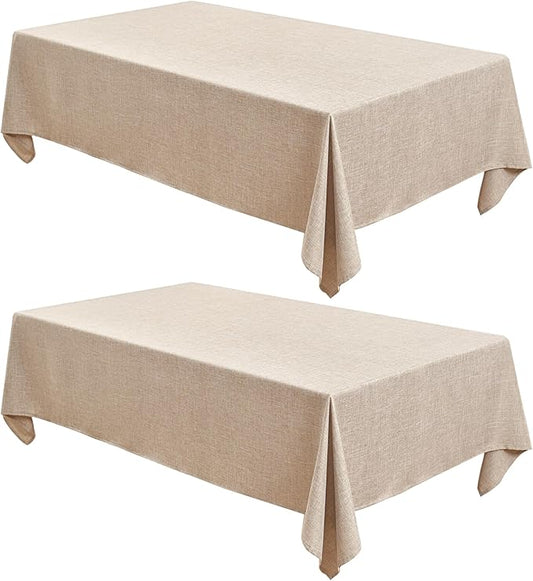 Fitable Linen Textured Beige Tablecloths 2 Pack, Faux Burlap Rectangle Table Clothes for 6 Foot Tables, Rustic Wrinkle-Proof Table Covers for Wedding, Party, Farmhouse, Banquet (54 x 108 Inch)