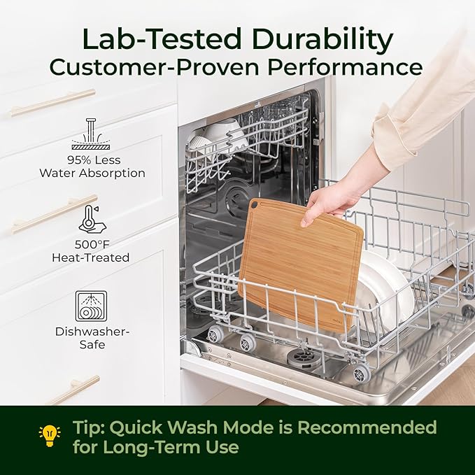 Dishwasher Safe Carbonized Bamboo Wood Cutting Boards for Kitchen with Juice Groove, Wooden Charcuterie & Chopping for Fruit, Vegetables & Cheese, Durable, Lightweight, Water-Resistant