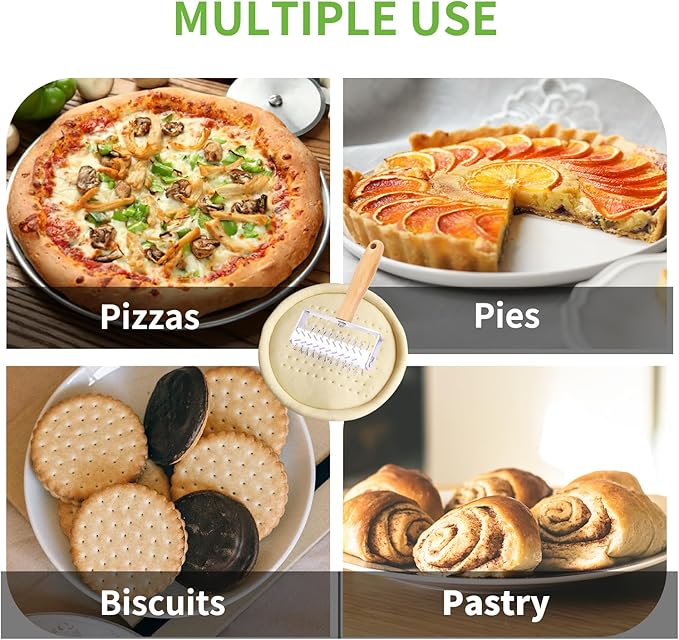 Pizza Dough Docker, Professional Dough Roller with Wooden Handle, Sturdy Pizza Docking Tool that Prevents Dough from Blistering, Time-Saver for Making Pizza Cookie Pie Pastry