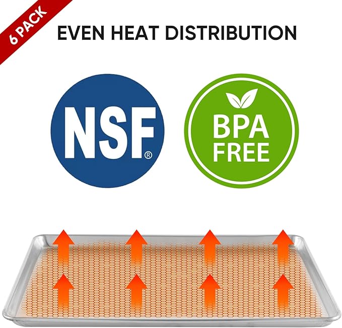 TENUP 6 Pack Aluminum Full Sheet Pan, 26" x 18" Heavy Duty Commercial Baking Tray Reinforced Rim, Warp-Resistant Rust-Free