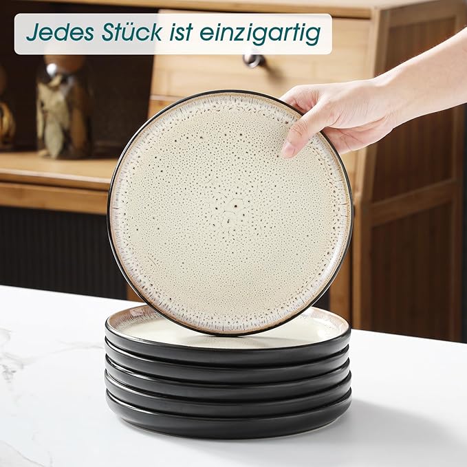 vancasso Plates and Bowls Sets, 18 Pieces Stoneware Dinnerware Sets for 6, Kitchen Dish Set Mircowave and Dishwasher Safe Dinner Set Ceramic Dishware, Light Cream, Series AMBER