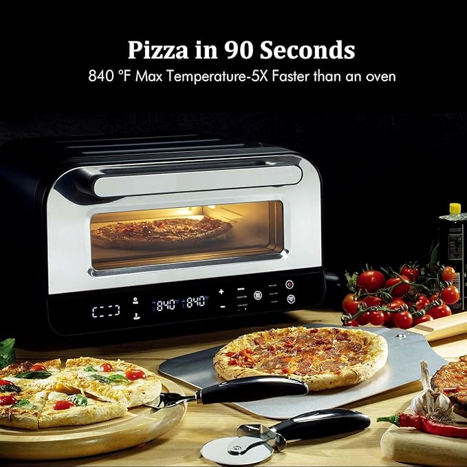 2025 Upgraded Pizza Oven – 6 Programs, 1700W, Max 840°F, Suitable for 32cm Pizzas, 5-in-1 multifunction: Pizza, Bake, Proof, Broil, and Warm – includes pizza stone and pizza peel