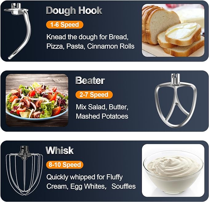 Stand Mixer, 6.5QT 10-Speed Tilt-Head Electric Stand Mixer, 3-In-1 Kitchen Mixer with Bowl, Dough Hook, Whisk and Beater, Food Mixer for Baking, Cake and Most Home Cooks, Beige