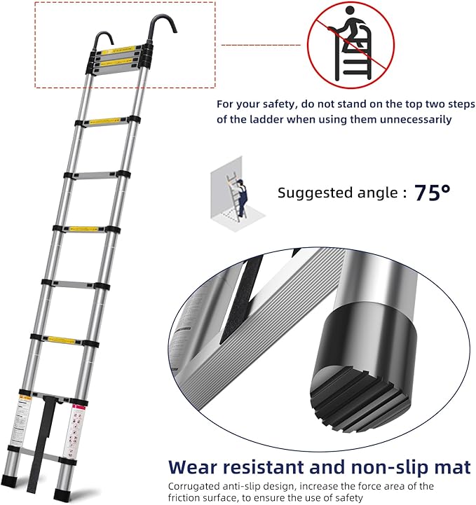 10.5ft Telescoping Ladder, Multi-Purpose Collapsible Ladder with Hook, Aluminum Extension Ladders for Home, Folding Telescoping Ladder for RV, Attic, Daily Use at Home, 330 lbs…