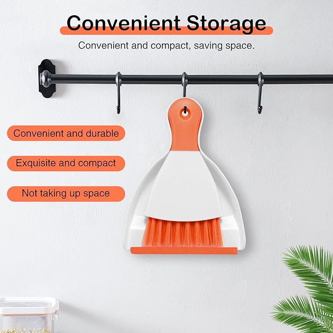 NACENA Mini Dustpan and Brush Set, Small Broom and Dustpan Set Dust Pan and Mini Hand Broom Dustpan and Broom Combo Compact for Home Table Keyboards Sofa Kitchen Pets, Orange