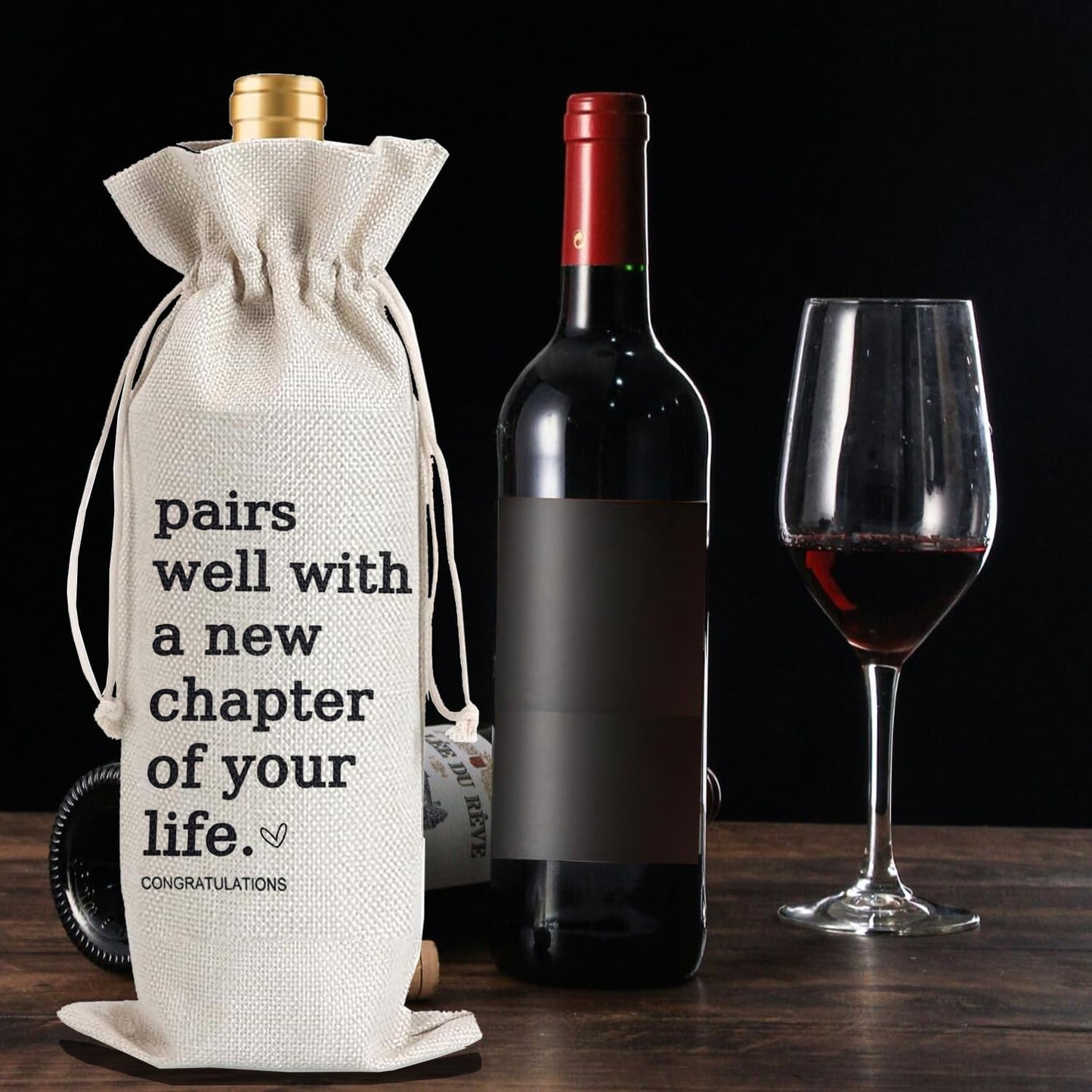 Julont 2Pcs New Chapter Wine Bag New Beginning New Business Owner Gifts Wine Bag, Pairs Well With a New Chapter of Your Life with 2Pcs Kraft Blessing Cards and natural jute rope