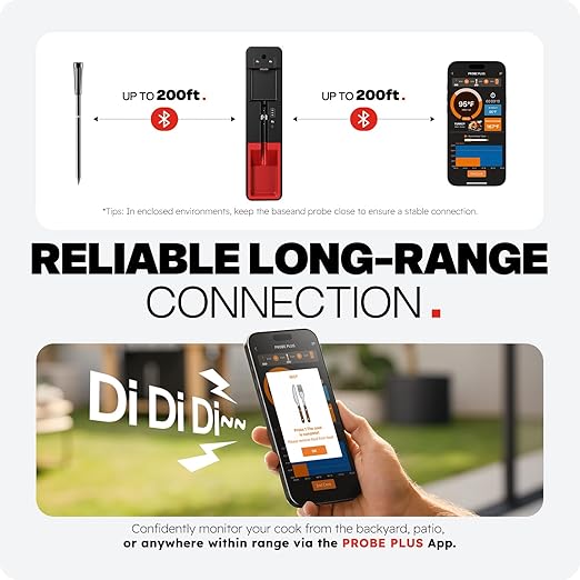 Smart Wireless Meat Thermometer with Ultra-Thin Probe, 6 Sensors Accuracy Digital Food Thermometer 0.5S Instant Read, IP67 Waterproof for BBQ, Grill, Smoker, Oven, Air Fryer,Black