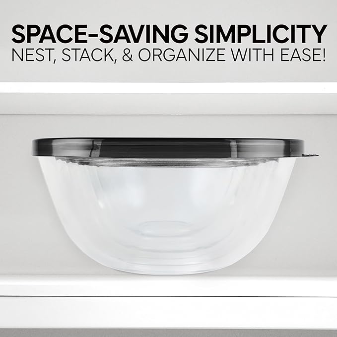 COOK WITH COLOR 12 Pc Glass Mixing Bowl Set with Lids – Borosilicate Glass Nesting Bowls for Cooking, Baking and Meal Prep, Black