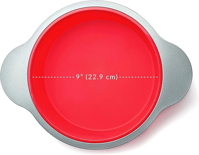 Boxiki Kitchen 9 Inch Non-Stick Silicone Round Cake Pan with Steel Frame Handles - Perfect for Baking Delicious Round Cakes