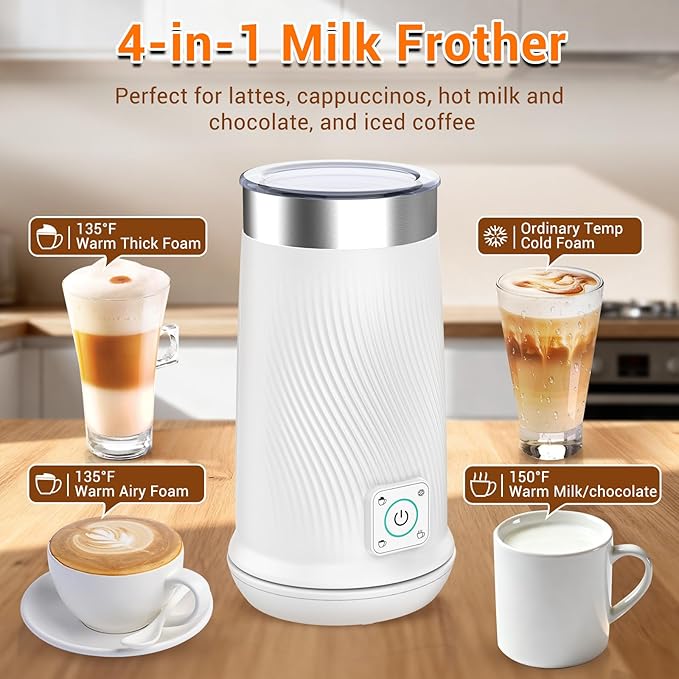 Wowteam Milk Frother, 4-in-1 Electric Milk Steamer with Warm and Cold Foam Maker, Milk Heater and Warmer Hot & Cold Milk Foamer Maker for Latte Coffee Chocolate