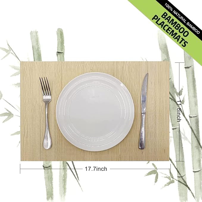 ANDSTAR Set of 4 Pcs Bamboo Placemats Sushi Rolling Mat Japanese Style Natural Anti-Slip Bamboo Placemats Washable Heat-Resistant Table Mats for Dining Room and Kitchen（Natural Color）