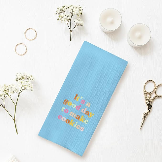 Baking & Kitchen Towels, Tea Towels for Bakers & Cooks, Gifts for Cookie Lovers, 16x24 (Blue)