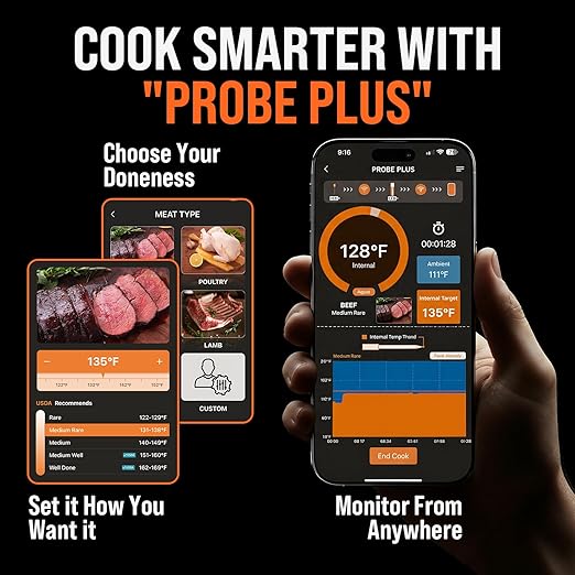 Upgraded Smart Bluetooth Wireless Meat Thermometer with Ultra-Thin Probe, 6 Sensors Accuracy Digital Food Thermometer 0.5S Instant Read, IP67 Waterproof for BBQ, Grill, Smoker, Oven, Air Fryer