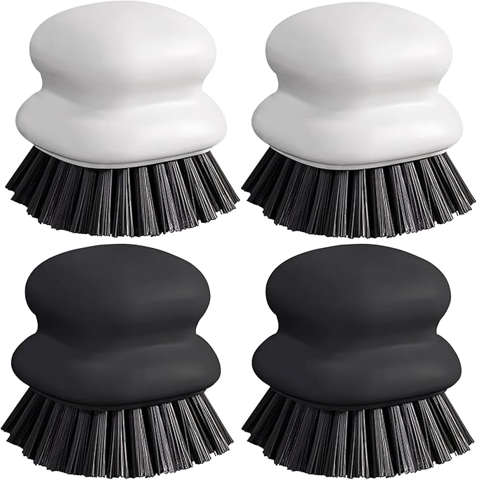 Dish Brush with Handle, Kitchen Scrub Brushes for Cleaning, Dish Scrubber with Nylon bristles for Sink, Pots, Pans(2Pack Black +2Pack White)