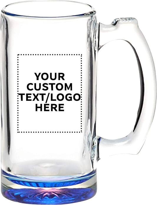 100 Libbey Beer Mugs Set, 12 oz. - Customizable Text, Logo - Groomsmen Glassware - Blue