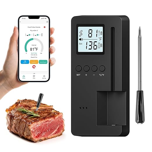 Smart Bluetooth Wireless Meat Thermometer, Standalone Display Base, Digital Meat Thermometer with App Control, 500FT Wireless Range for BBQ, Grill, Oven, Smoker, Air Fryer Needs