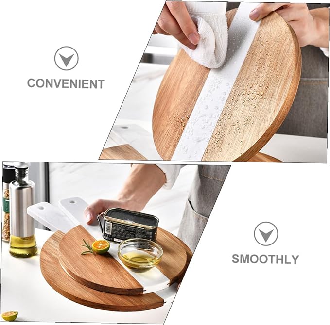 Large Marble and Acacia Wood Cutting Board Double-sided Kitchen Cheese and Fruit Chopping Board with Handle for Anti-cracking Food Preparation and Serving