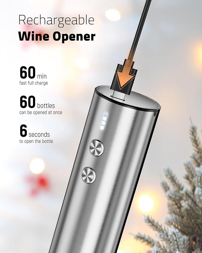 Electric Wine Opener Set - Premium Wine Gifts with Wine Opener, Foil Cutter, Wine Aerator, Vacuum Stopper, and Elegant Gift Box - Ideal Gift for Mother’s Day Father’s Day Birthday Anniversary