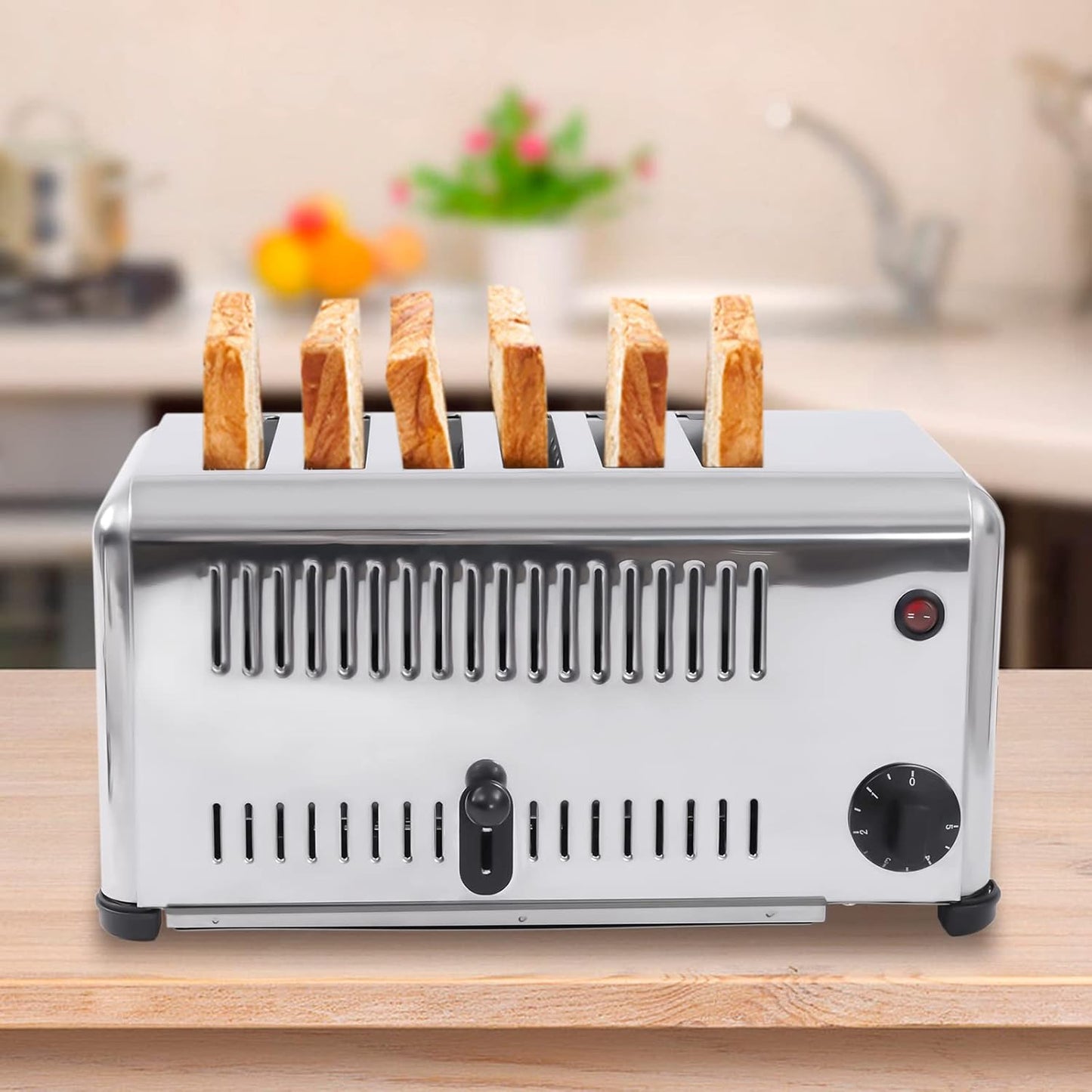 Commercial Toaster 6 Slices Stainless Steel Pop-Up Electric Toaster Machine Cool Touch Toaster Countertop Toaster 6 Slice 5 Minutes Timier Rapid Toaster w/Tray Restaurant