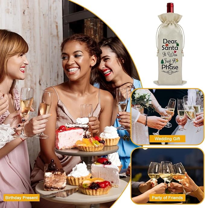 Christmas Wine Gift Bags Christmas Drawstring Bags Wine Bottle Gifts for Women Secret Santa Gifts for Coworker Men Wine Bottle Storage Bags for Travel Wine Accessories Gifts for Wine Lovers