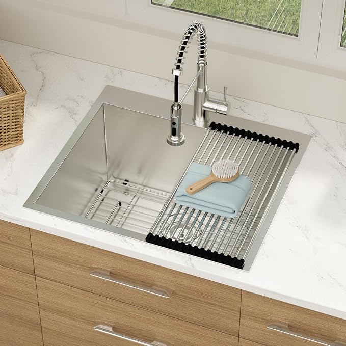 22 Inch Deep Drop In Laundry Sink - Ghomeg 22x22x13 Inch Laundry Utility Sink Drop In Topmount Single Bowl 16 Gauge Stainless Steel Above Counter Kitchen Laundry Room Sinks