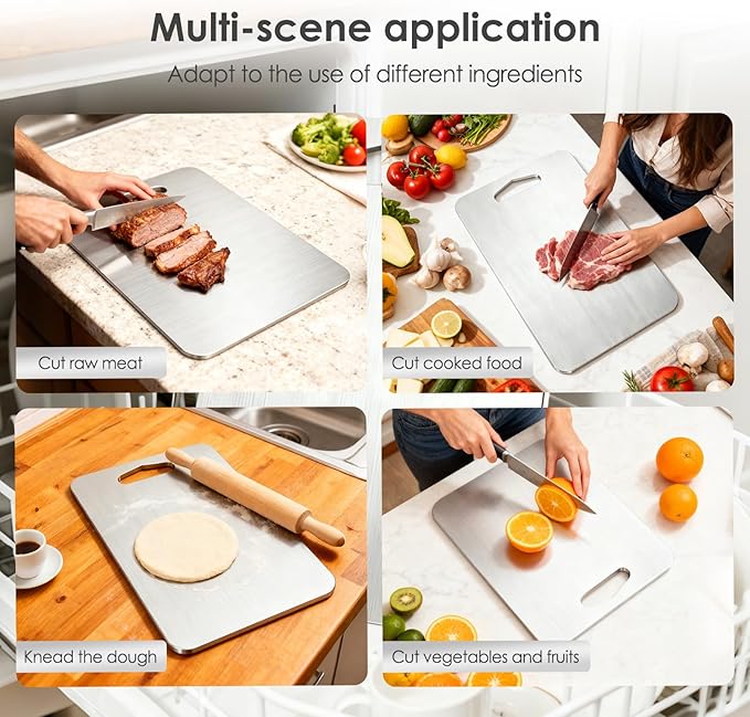 3pcs cutting boards,316 food grade stainless steel, healthy kitchen cutting board perfect for chefs, campers, and gifts, alternative to wooden cutting boards for kitchen,15.4x11in,13.4x9in,11.8x7.9in