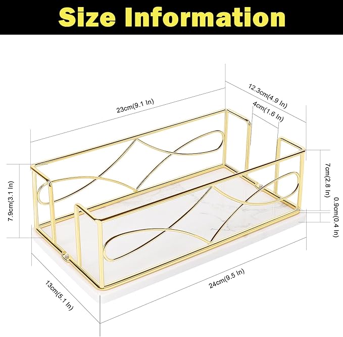 Napkin Holder with Marble Base, Guest Towel Paper Dispenser for Table, Modern Metal Napkin Stand, Ideal for All Bathroom Vanity, Kitchen Decor Accessories (Gold, 3.2 Inch)