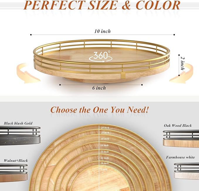 Farmhouse Oak 10" Lazy Susan Turntable Organizer for Cabinet, Round Wooden Lazy Susan Organization and Storage for Dining Table, Pantry, Kitchen, Countertop, Cupboard,Home Decor