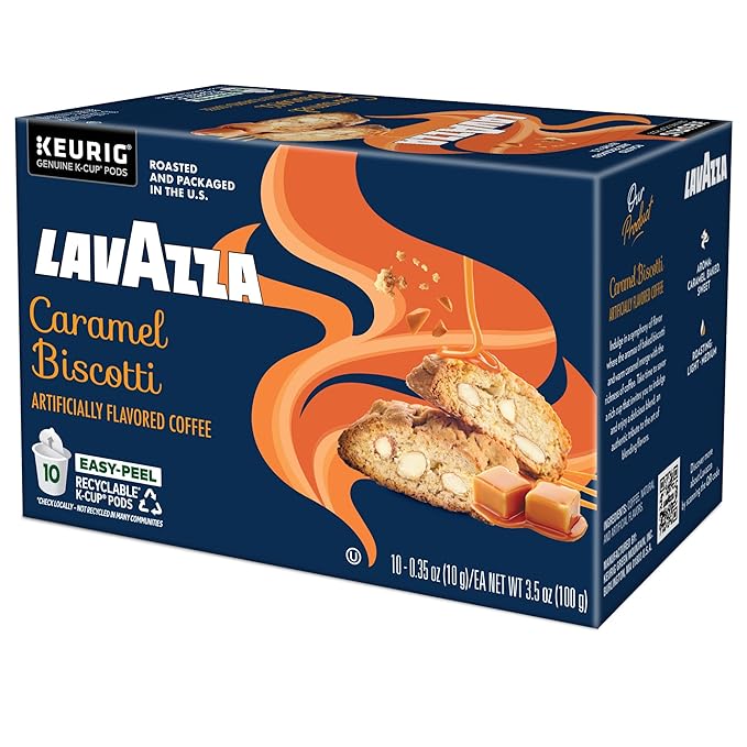 Lavazza Caramel Biscotti Coffee, Single Serve Keurig K-Cup Pods, Flavored Coffee, 60-Count Box (6 Packs of 10)