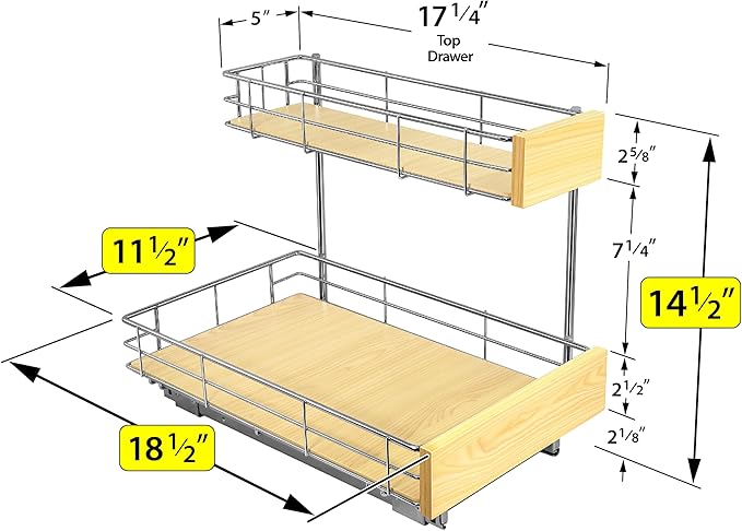 LYNK PROFESSIONAL® SELECT™ Pull Out Under Sink Kitchen Cabinet Organizer - 11.5 in. x 18 inch deep Drawer - Sliding Shelf Organizer and Undersink Storage Shelves - Lifetime Ltd. Warranty – Chrome