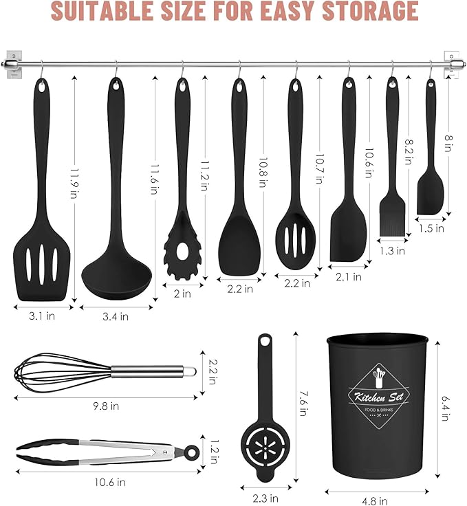 Kitchen Utensils Set-12 Pieces Silicone Cooking Utensils Set Dishwasher Safe 392°F Heat Resistant Spatula Set Nonstick Cookware