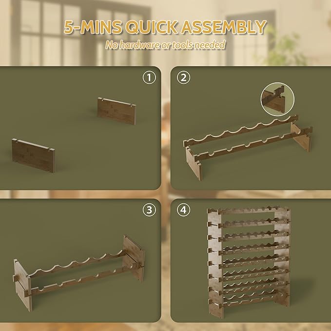 Wine Rack Freestanding Floor, Bamboo 8-Tier 69 Wine Bottle Holder Racks Countertop Cabinet Display, Wooden Stackable Modular Wine Storage Organizer Shelves for Kitchen Bar Cellar Dining Room Walnut