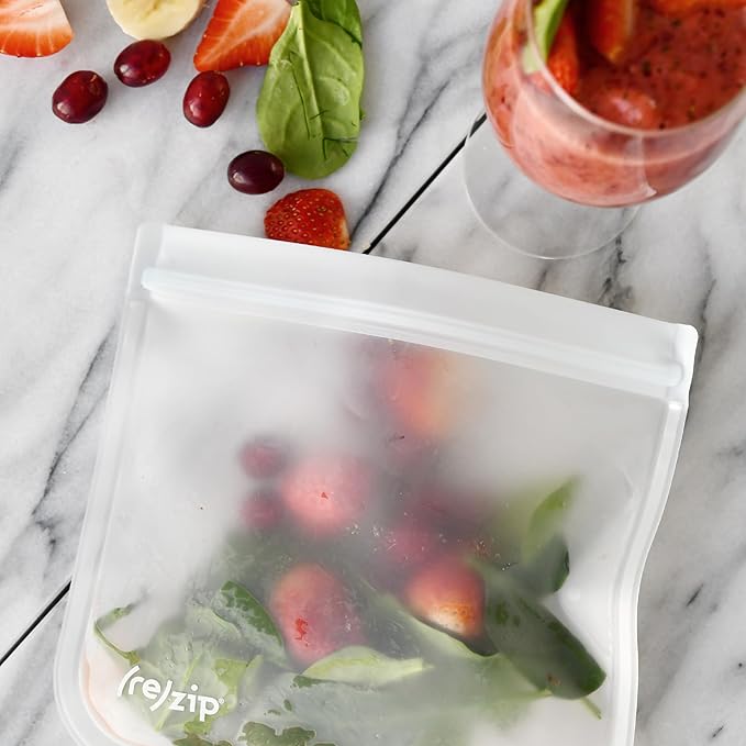 (re) zip 5-Piece Flat Lunch Reusable Food Storage Bags, BPA-Free, Leakproof, Freezer Safe, Dishwasher Safe, Travel Friendly, (3) Sandwich (3.5-Cup/28-Ounce), (2) Snack 1-Cup/8-Ounce Bags, (Clear)