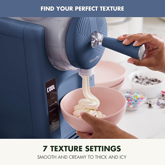 GreenPan Frost Ice Cream Machine & Frozen Drink Maker, Soft Serve, Slushie, Sorbet, Milkshakes & Cocktails, No Freezer Needed, 15-in-1, 7 Textures, Quiet & Rapid, Easy Clean, Family Size, Berry Blue