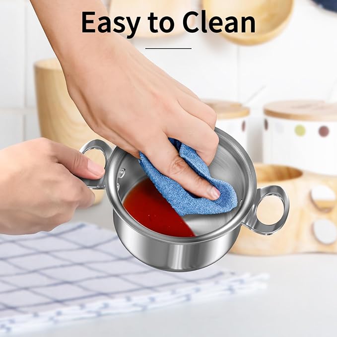 Macevia Mini Sauce Pan with Lid,Stainless Steel Butter Warmer Small Pot, For All Stoves Multipurpose Use for Home Kitchen or Restaurant (13.5oz/400ml) - Silver