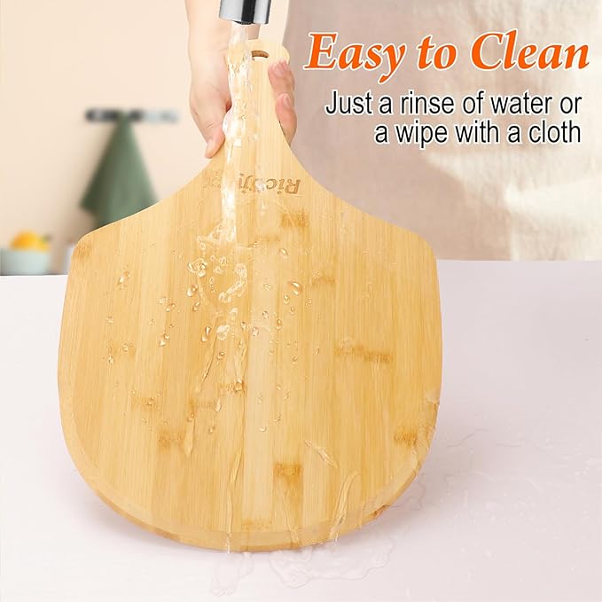 Pizza Peel 12 inch 2 Pack, Bamboo Wooden Pizza Peels for Pizza, Bread, Cheese, Vegetable, Fruits