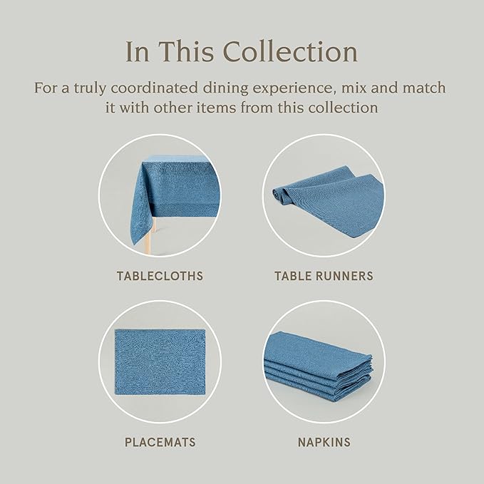 over&back 100%-Linen Woven Tablecloth - Colorful Dining Room Table Cover - Mitered Corner Hems - Machine Washable - Kitchen and Home Decor - Blue - 70x108