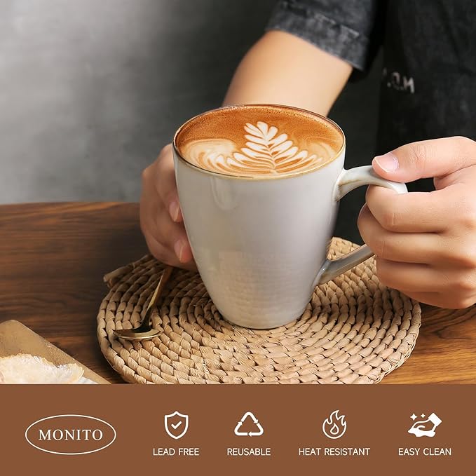 MONITO 17 OZ Coffee Mugs Set of 6, Large Ceramic Coffee Mugs，Modern Coffee Mugs Set with handle for Tea/Latte/Cappuccino/Milk/Cocoa, Funny Tea Cups for Office and Home, Engagement Gifts…