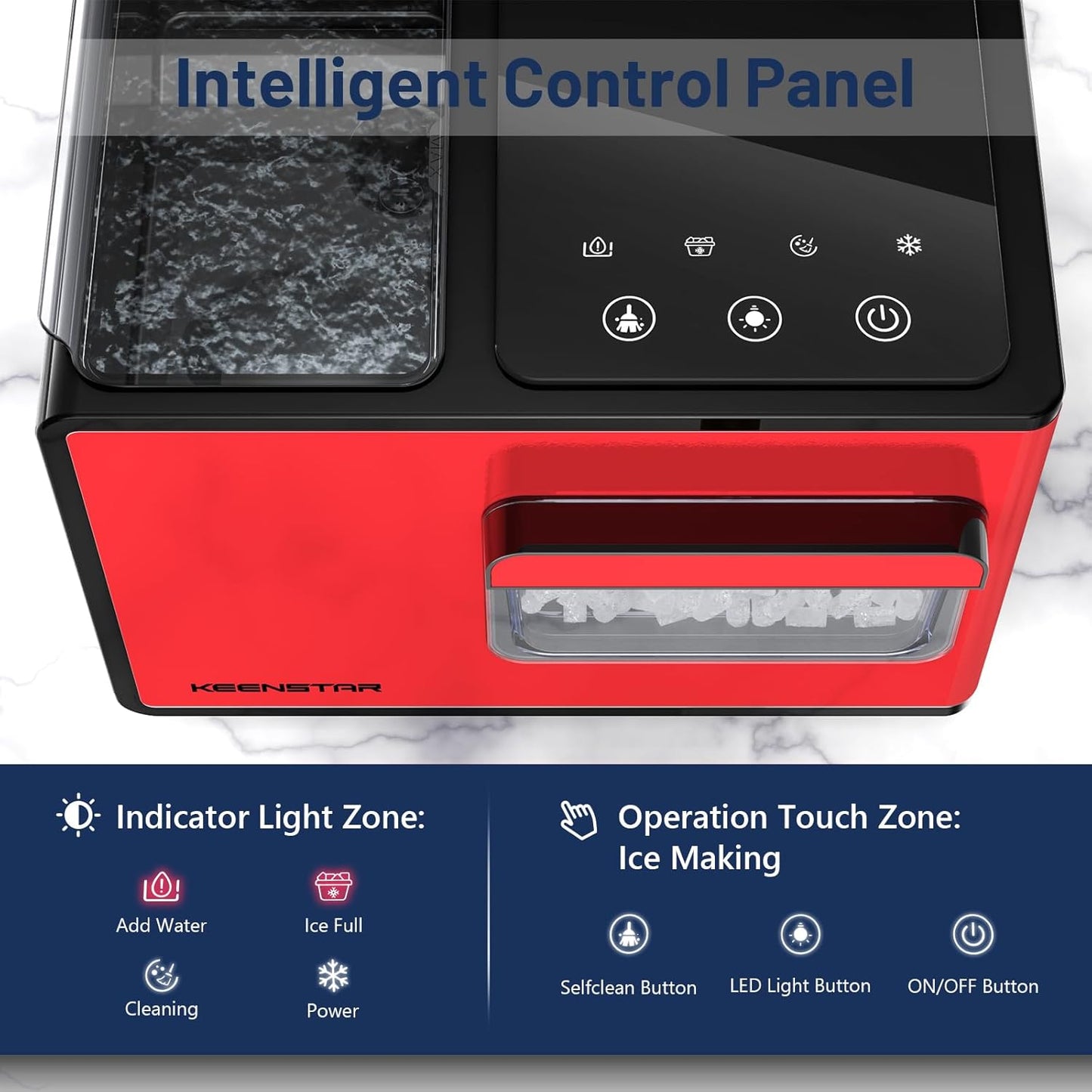 Nugget Ice Maker Countertop, Large Capacity 40lbs/24H, Pebble Ice Maker with Soft Chewable Ice, Self Cleaning, Smart Touch Screen, Sonic Ice Machine for Home Office Party RV - Red