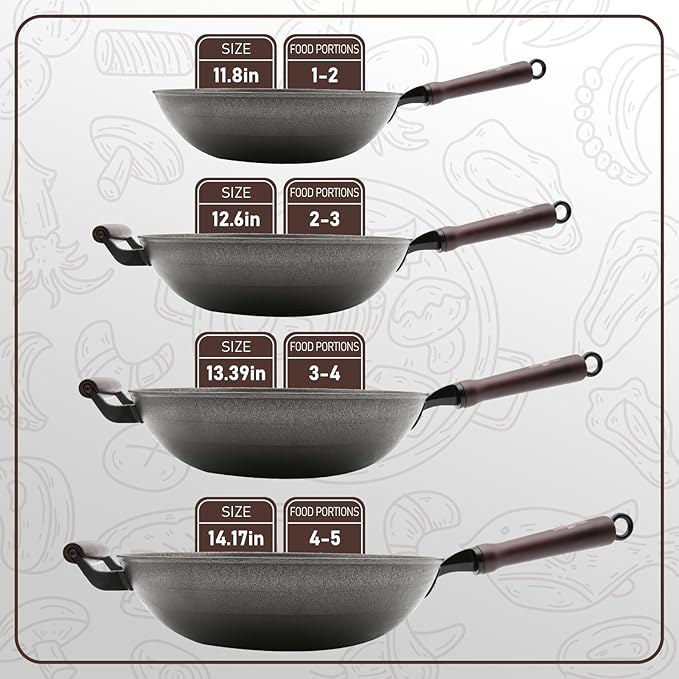 HONGJIANG Cast Iron Wok Pan, 11.8" Pre-Seasoned Flat Bottom Wok,Coating-Free Wok Stir Fry Pan With Glass Lid,Compatible Traditional Chinese Wok For Induction, Electric, Gas,Open Fire