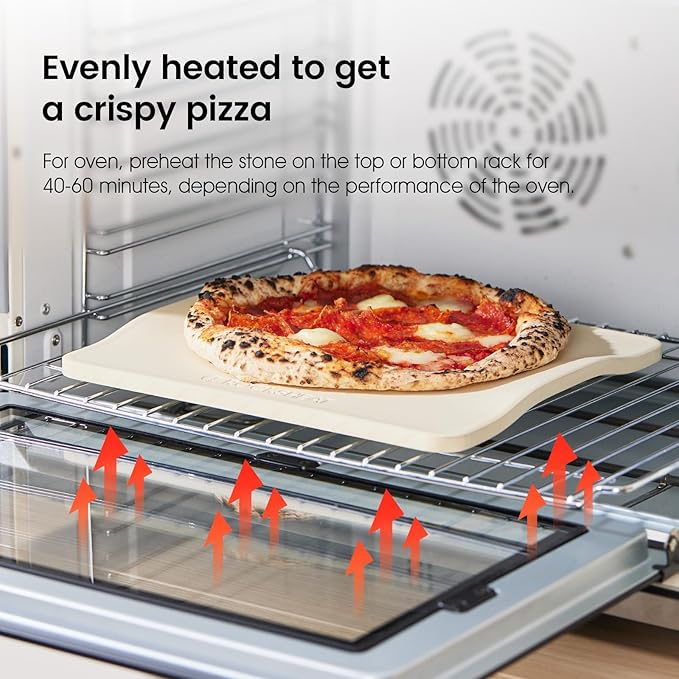 Pizza Stone, 12"x11" Rectangular Pizza Stones for Oven Grill BBQ, Cordierite Baking Stone for Pizza Bread Pie with Unique 2 Handles Design