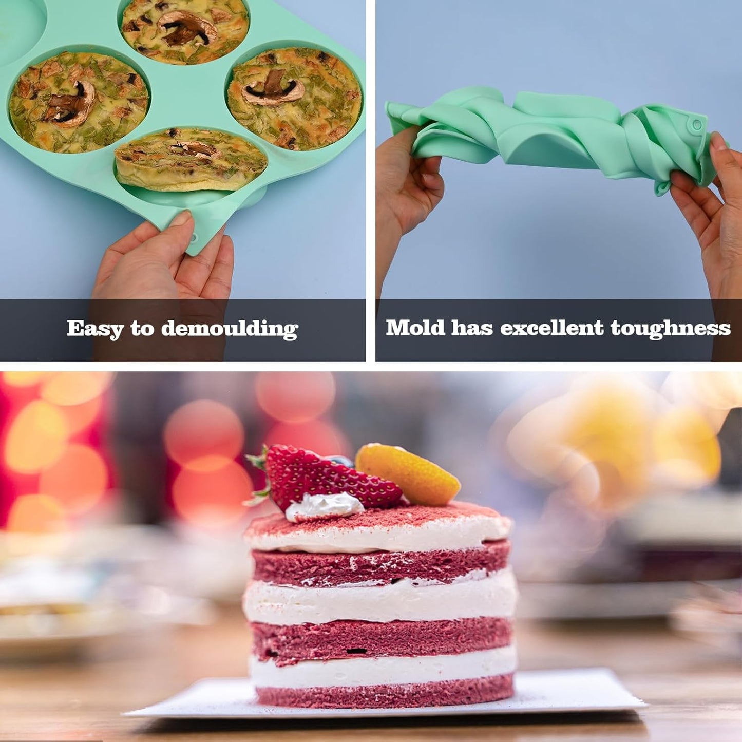 HUAKENER 2 Pcs Silicone Muffin Top Pans for Baking, 4 Inch Non-Stick Round Baking Molds for Mini Cake, Muffin Top, Dessert, Hamburger, Sandwiches Making